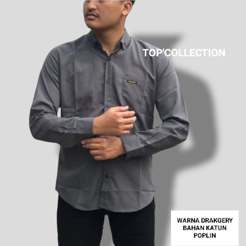 Kemeja pria lengan panjang - SEMUA WARNA READY - ukuran M, L, XL-DRAK GREY