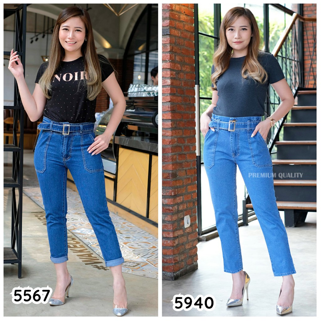  CELANA  JEANS  WANITA HW WITH BELT Stretch PREMIUM HIGH 