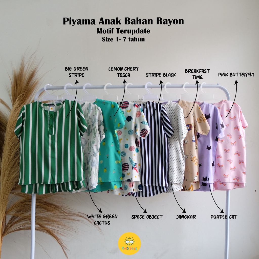 Piyama anak &amp; baju tidur bayi bahan Rayon premium by cais kids usia 1 2 3 4 5 6 7 8 tahun