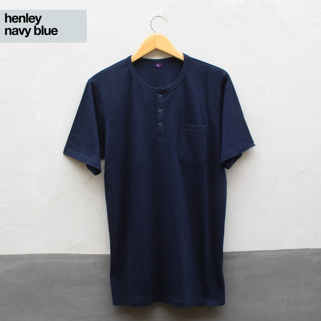 Kaos Henley Pria Navy Blue Cotton Combed 30s - Henley Pria Biru Navy