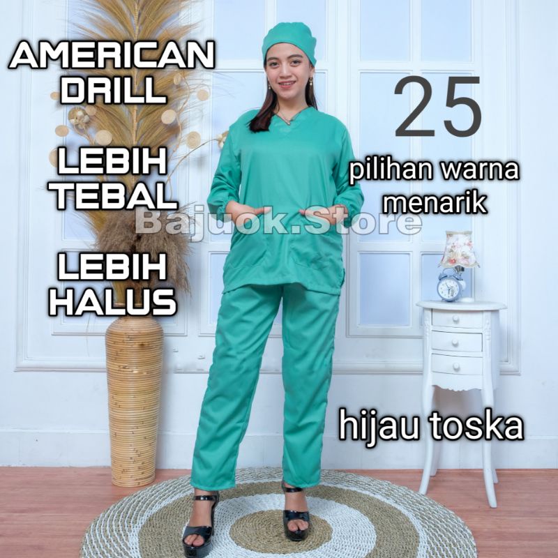 baju ok lengan panjang baju jaga perawat jaga dokter baju scrub medis american drill bukan toyobo bukan dua saudara  baju  ok lengan pendek