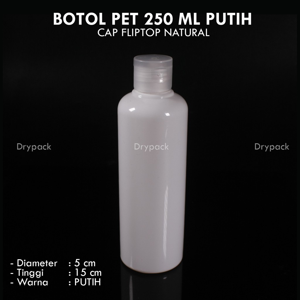 Botol Fliptop 250 Putih tutup Natural