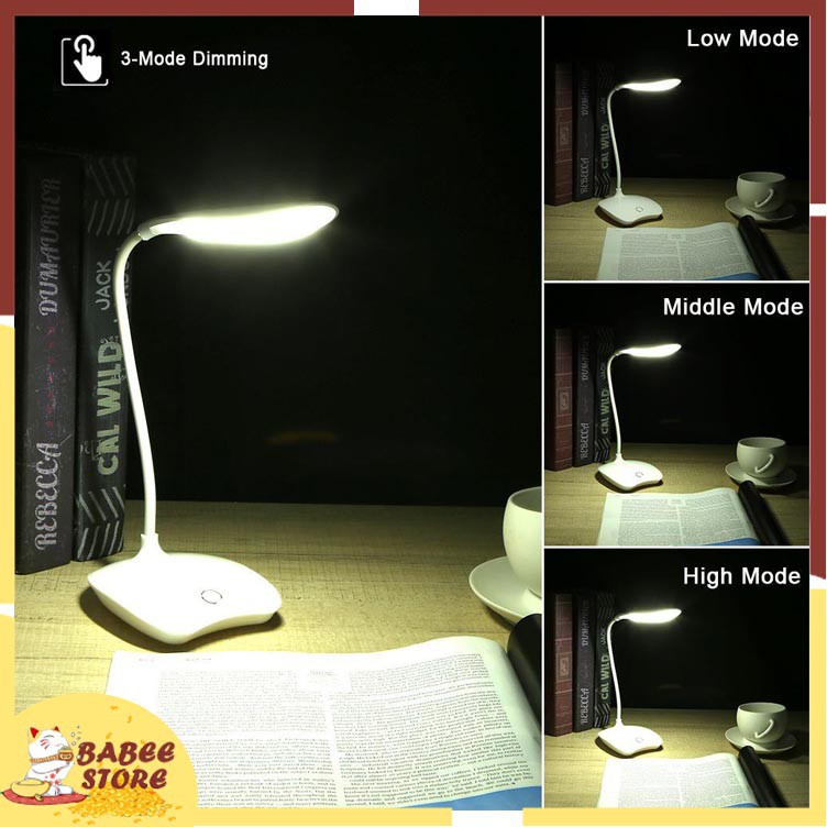 LAMPU MEJA LED 3 MODE SENTUH BATERAI RECHARGEABLE / LAMPU USB / LAMPU BELAJAR / MINILAMP USB