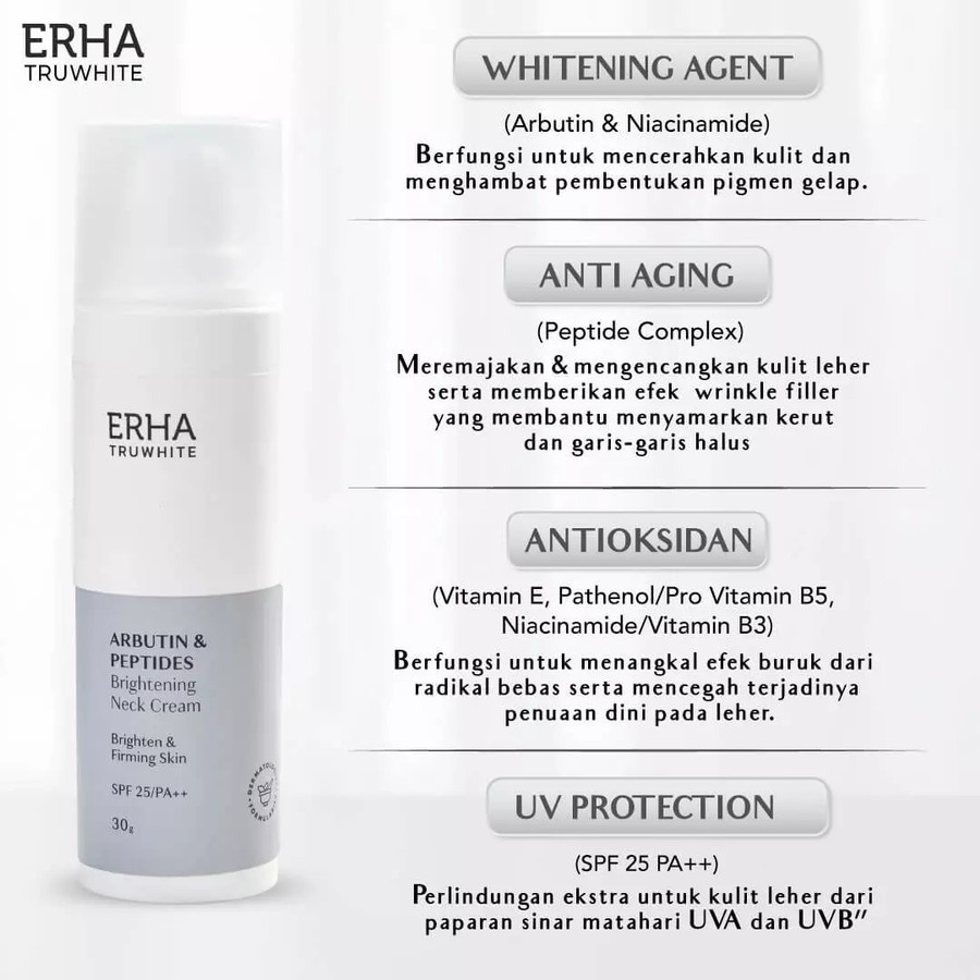 CS- ERHA Truwhite Arbutin &amp; Peptides Brightening Neck Cream 30g - Krim pencerah leher / menyamarkan kerutan leher / menyamarkan garis hitam di leher