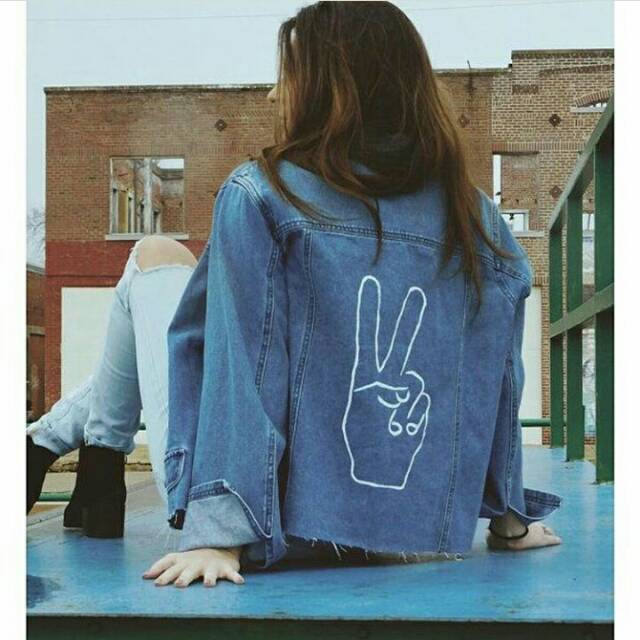 Denim Jacket peace/Oversized jacket/jeans jacket pull&bear/jeans jacket pull and bear/bershka jacket