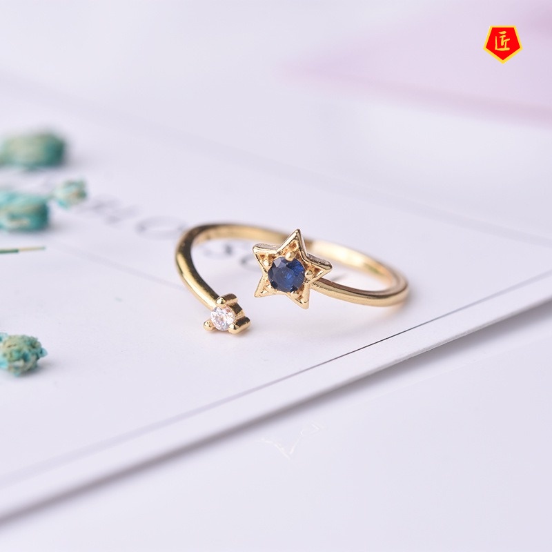 [Ready Stock]Exquisite Five-Pointed Star Blue Diamond Ring