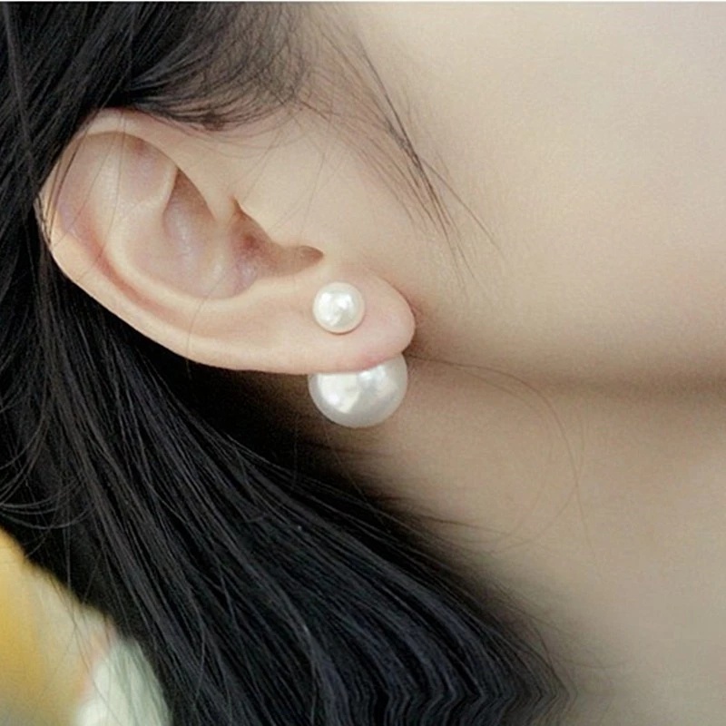 1 Pasang Anting Stud Mutiara Dua Sisi Gaya Korea Untuk Wanita