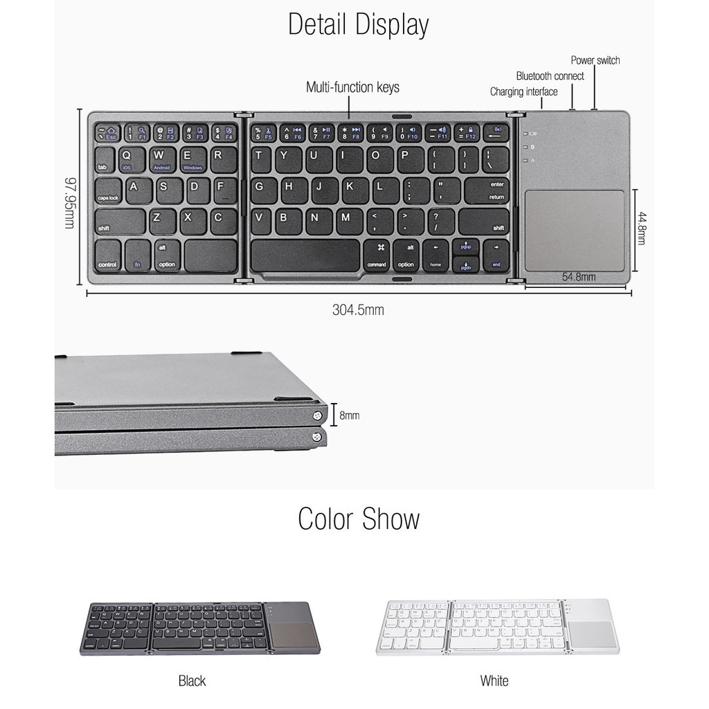 Foldable Wireless Keyboard 3 Layers With Touchpad - Keyboard Lipat B033