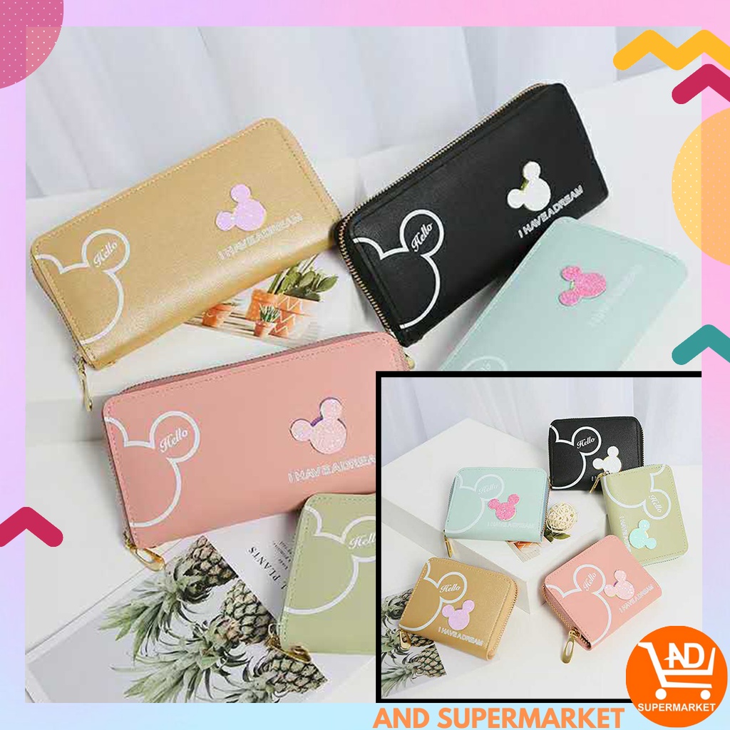 AND COD Dompet Panjang Mini Zipper Wanita Kulit Sintetis Motif Kartun Dompet Korea Wanita Murah D49