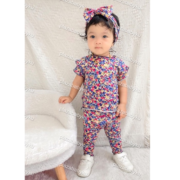 Plazababyku MX MIKHA setelan bayi motif bunga yang lucu free headband