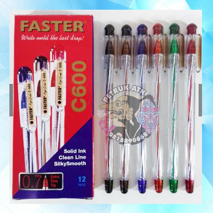 

[PAK] PULPEN FASTER C600 / C-600 BOLPEN BULPEN BALLPOINT HITAM (12 PCS)
