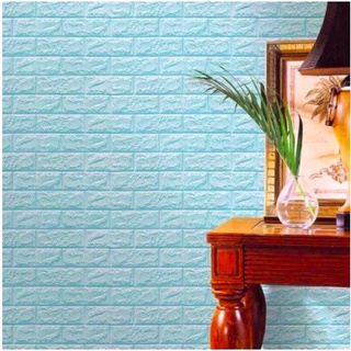 LYSASHOP- WALLPAPER DINDING 70x38.5cm KAMAR TIDUR RUANG TAMU 3D FOAM BATU BATA WALPAPER HIASAN DINDING POLOS  STIKER STICKER WALLBORDER WALL BORDER PEMBATAS-BiruMuda70x38.5