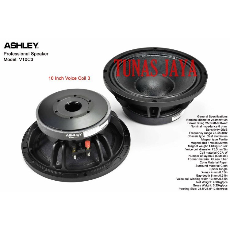 Speaker Component Ashley V10C3  10 inch Original Ashley