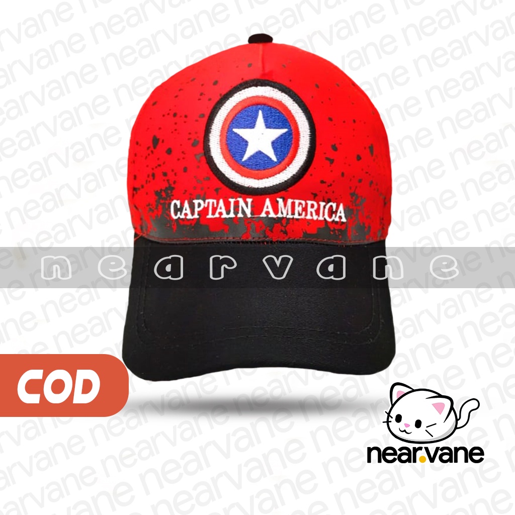 Topi Anak Laki Laki Perempuan Karakter Logo Captain America Keren Lucu Motif Print Sablon dan Bordir Cowok Cewek Usia Umur 2 3 4 5 6 7 8 Tahun-2