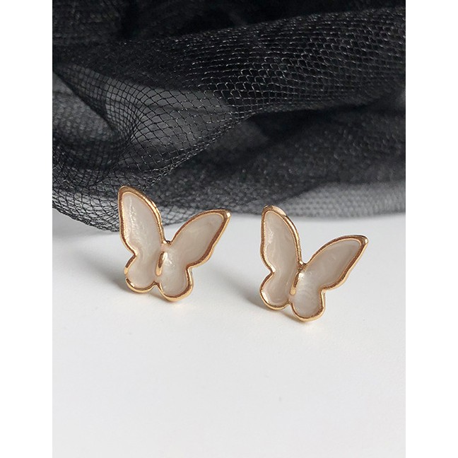 LRC Anting Tusuk Fashion White Butterfly Drop Glaze Alloy K51336