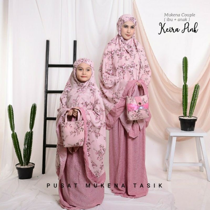 PUSAT GROSIR MUKENA COUPLE KATUN RAYON BUNGA COD MUKENA BALI IBU + ANAK (1-11 TAHUN) KEIRA