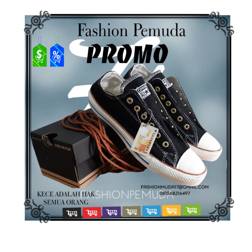 Converse Premium Hitam Tali Coklat Sepatu Pria Wanita