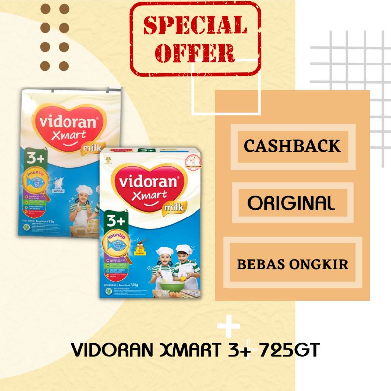 VIDORAN XMART 3+ MADU VANILA 725GR SUSU FORMULA ANAK 3-5 TAHUN
