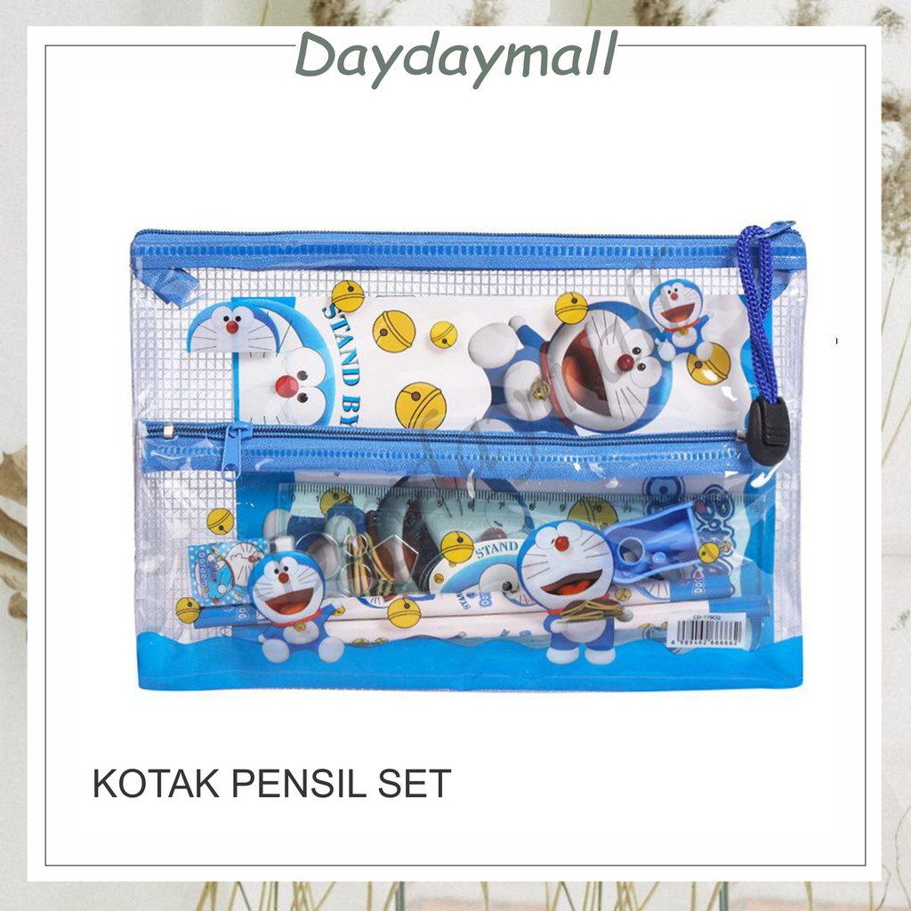 DD815 COD Kotak Pensil Karakter Anak Motif Sekolahan Pensil Pulpen Set