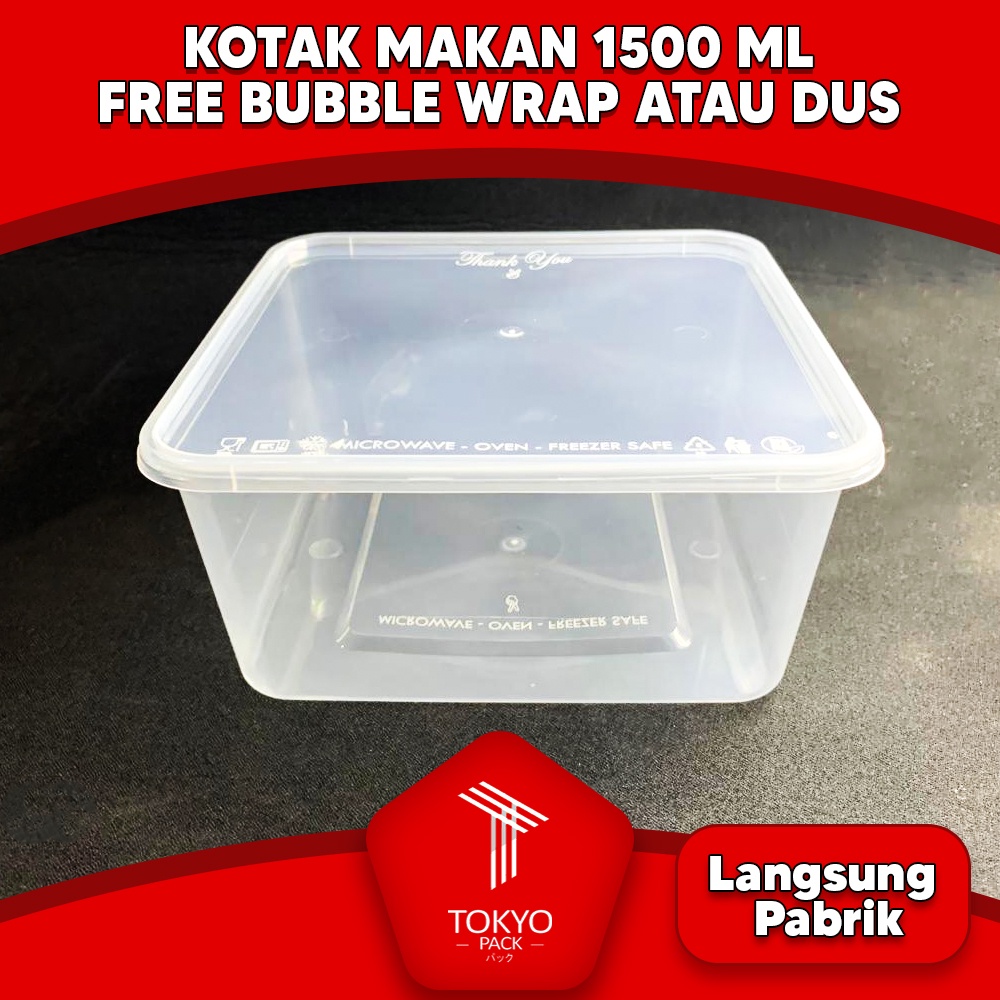 Kotak Makan Plastik 1500 ml Persegi / Thinwall 1500 ml Square Murah