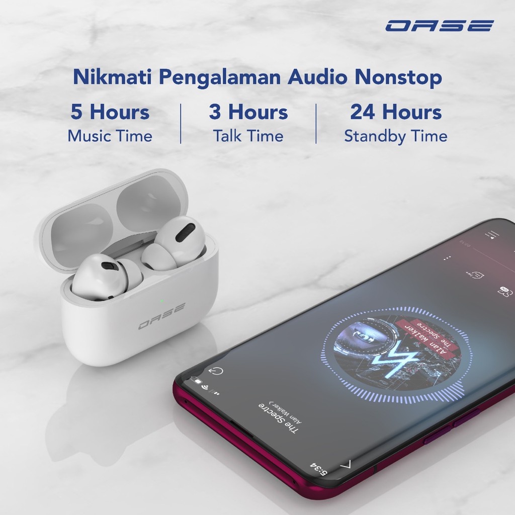Oase TWS Bluetooth 5.1 ANC Earphone Headset Ultra HD Audio Garansi Resmi 1 Tahun - Hero T Pro