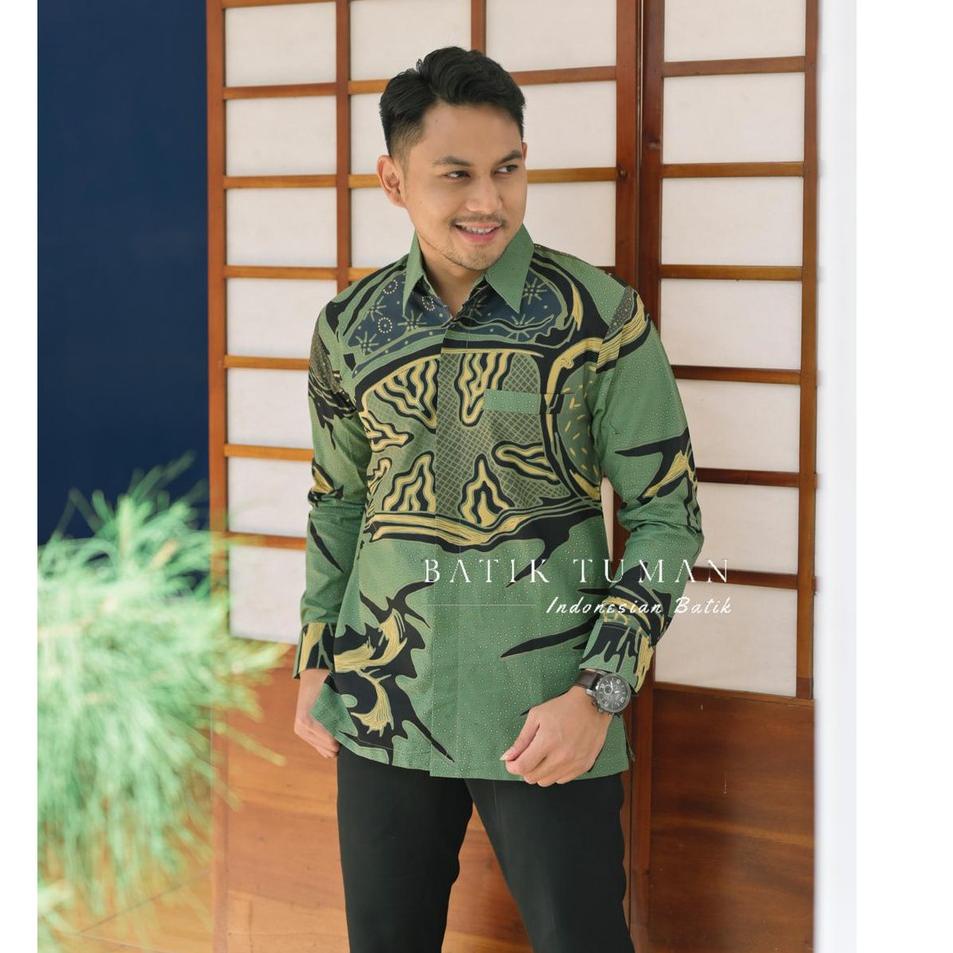 Terbagus.. (SLIMFIT & REGULER) PONDRAKARNA MINT GREEN Kemeja Batik Pria Warna Hijau Pastel Batik Mot