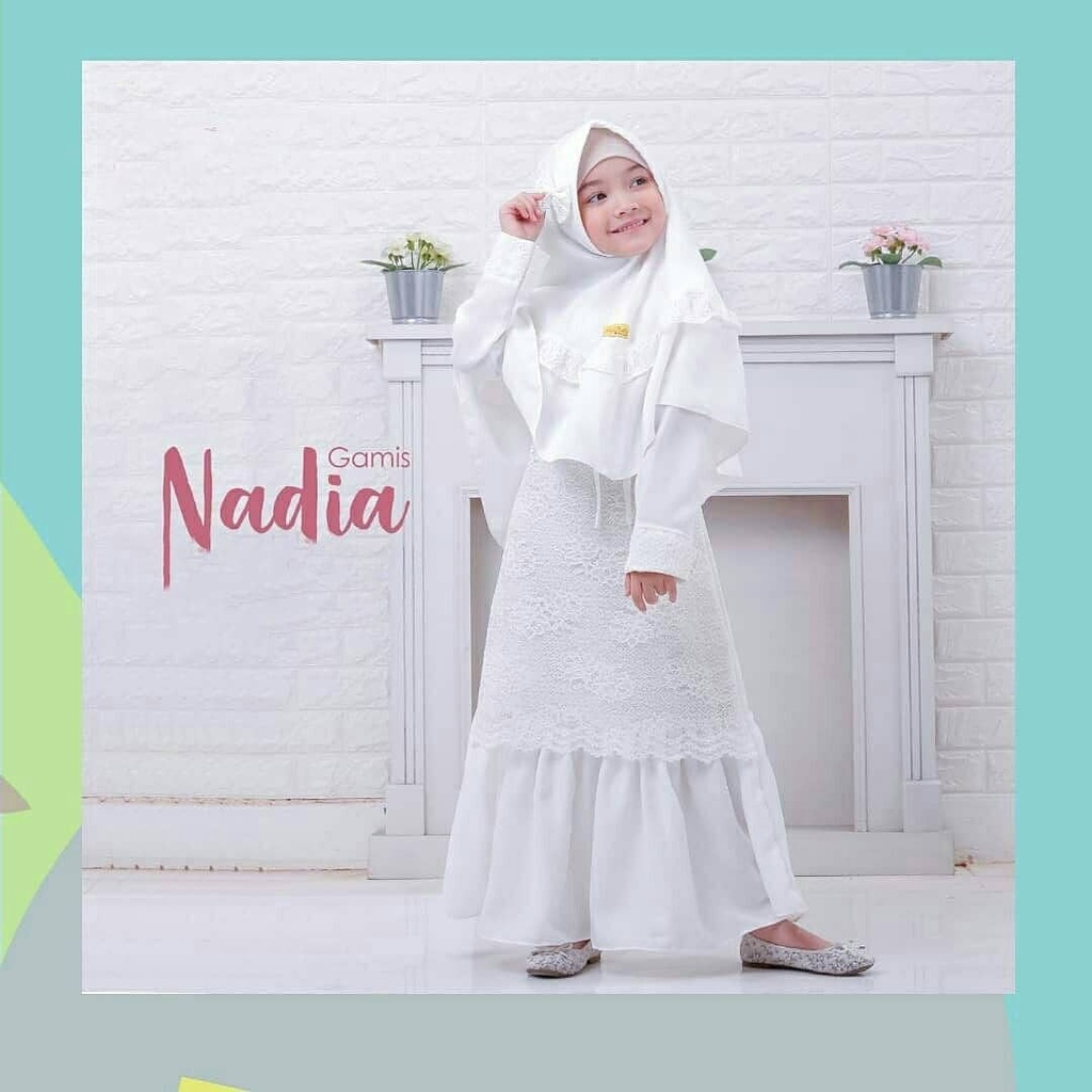 Hadinia Gamis Anak Putih Brukat (Free Jilbab) NADIA KIDS Gamis Anak Terbaru 2022 Baju Gamis Anak Sya