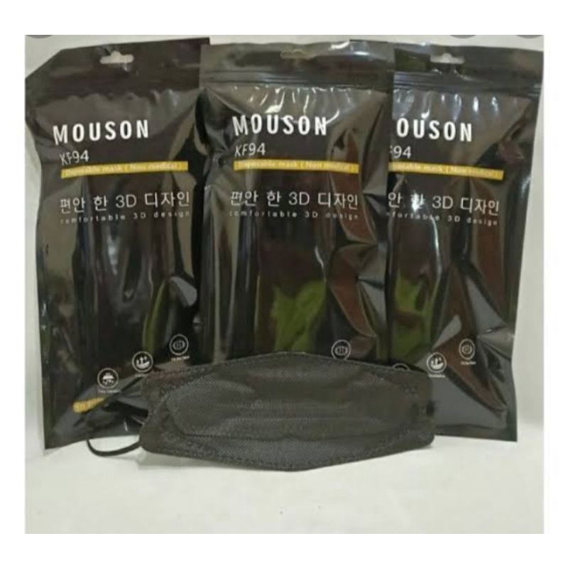 Masker KF 94 Hitam Mouson paket isi 50 pcs