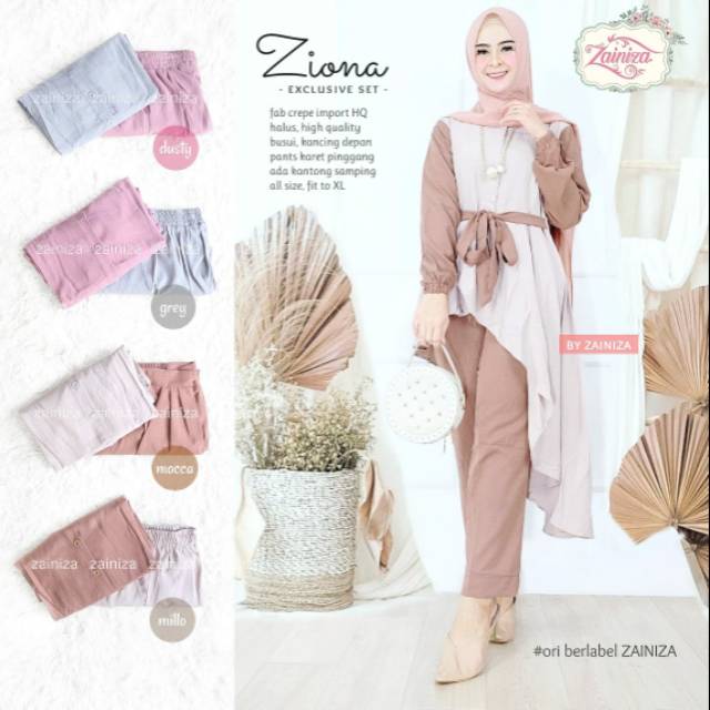 Ziona setelan tunik dan celana polos