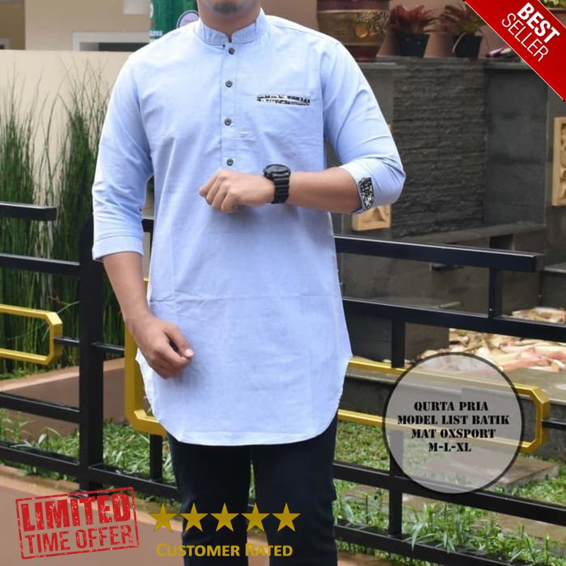 HOT KEMEJA KOKO GAMIS PAKISTAN BIRU MUDA - Biru Muda M Big Size Jumbo