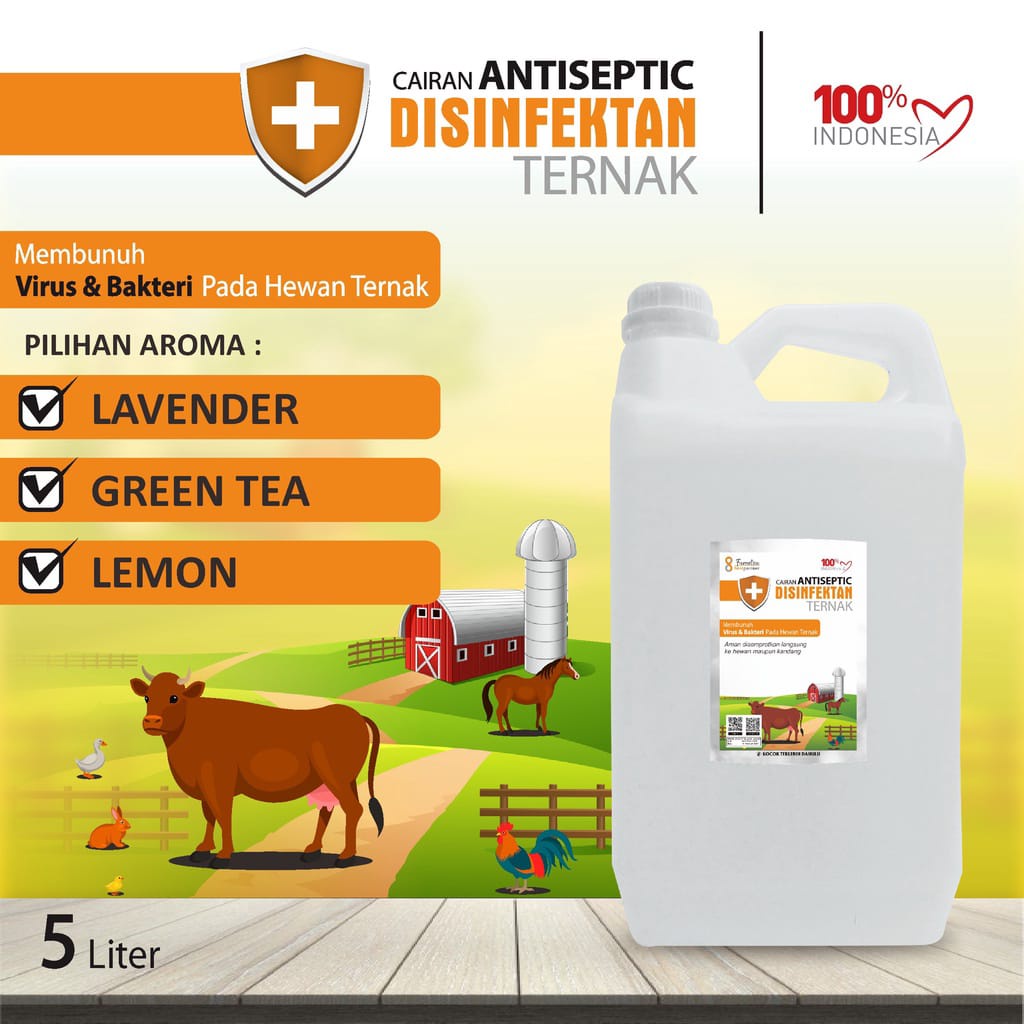 Disinfektan Premium Ternak Kandang Sapi , Kambing , Ayam Alami Efektif Kemasan 5 Liter Jerigen