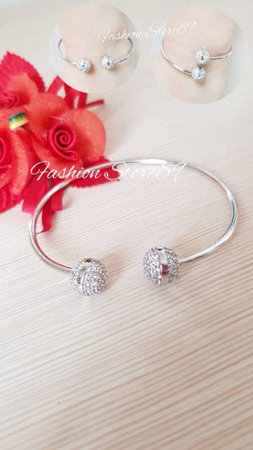 Gelang bangle bola permata putih xuping design 2 model dalam 1 gelang import perhiasan lapis emas