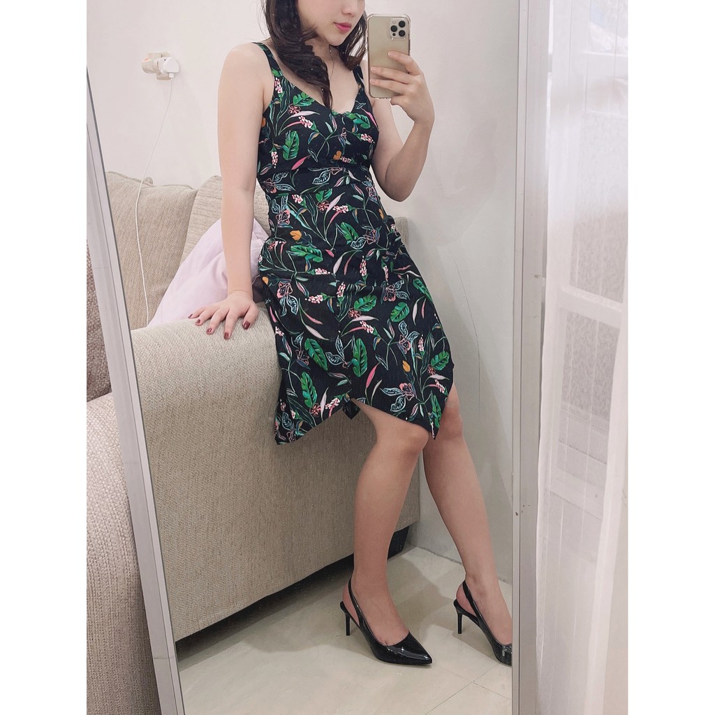 A New Day dress women floral print sleeveless tie waist dres