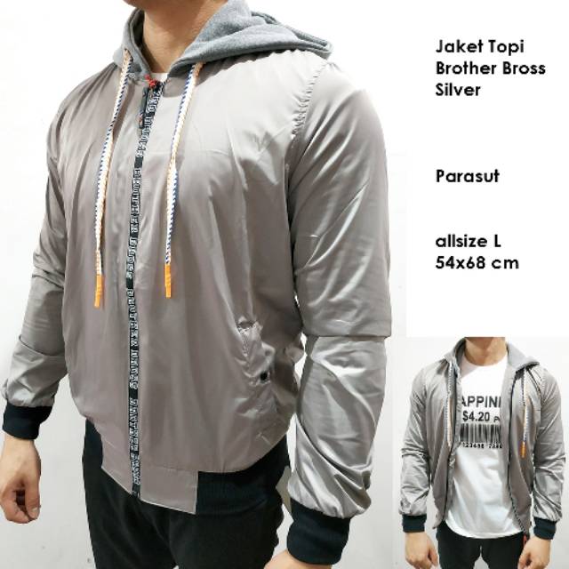 Jaket topi cowok BROTHER BROSS silver allsize L