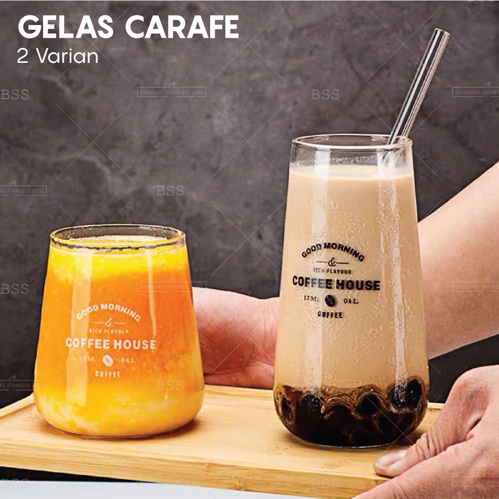 Gelas Cafe Kaca Tinggi Juice Jus Milk Tea Susu Cantik Unik Drinking Glass Air Minum Motif