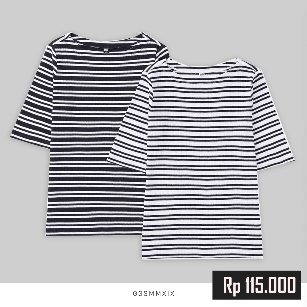 Kaos Wanita Stripe By Uniqlo Original | Kaos Uniqlo Wanita Original Motif Stripe | Uniqlo Ribbed New