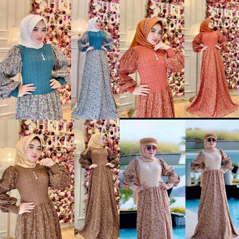 RESTOCK DRESS MAXI / GAMIS RAJUT KOMBINASI KODORAI IMPORT