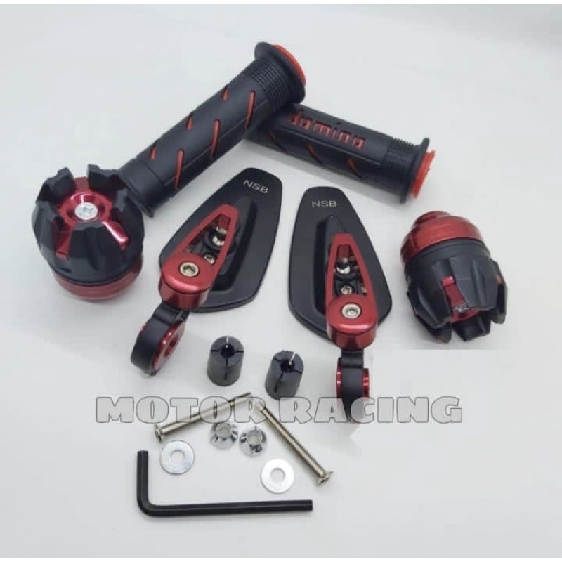 Spion Jalu oval full CNC free baut L plus Jalu as CNC plus handgrip domino sisik bisa untuk semua motor - universal