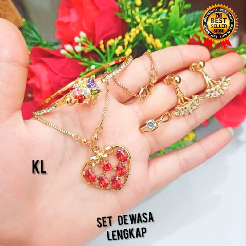 Set Dewasa Lengkap Permata Simple Fashionable Gold Perhiasan Wanita Limited edition (COD)