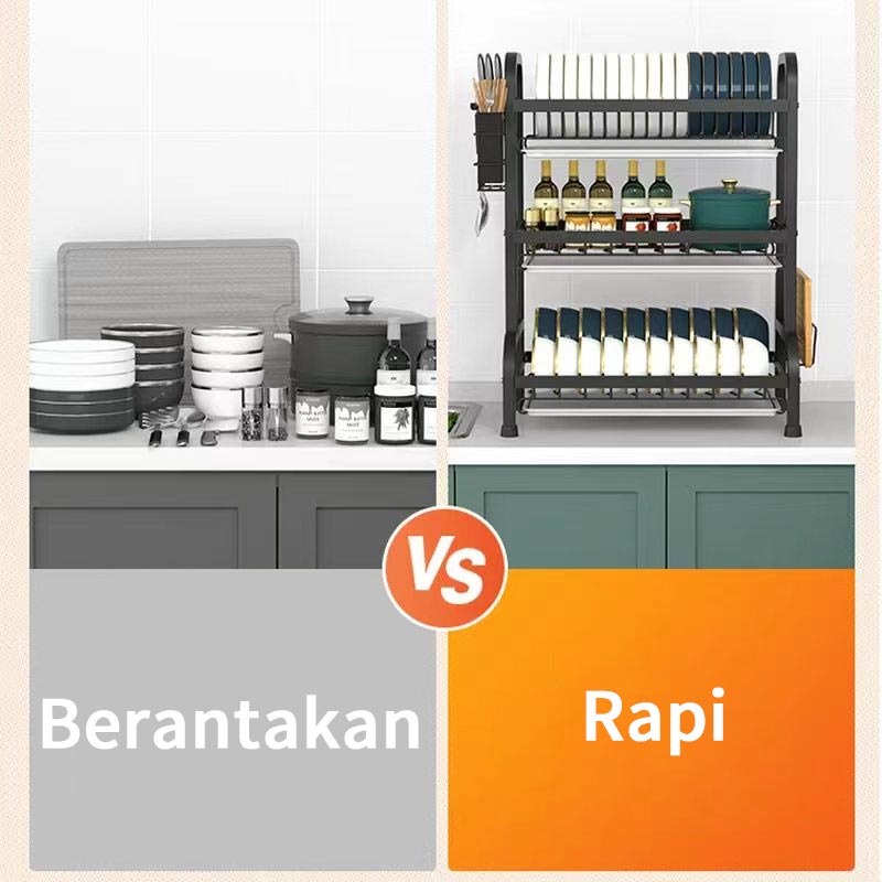 （COD) Rak Piring Stainless Rak Cuci Piring Rak Piring Wastafel Dapur Kuat