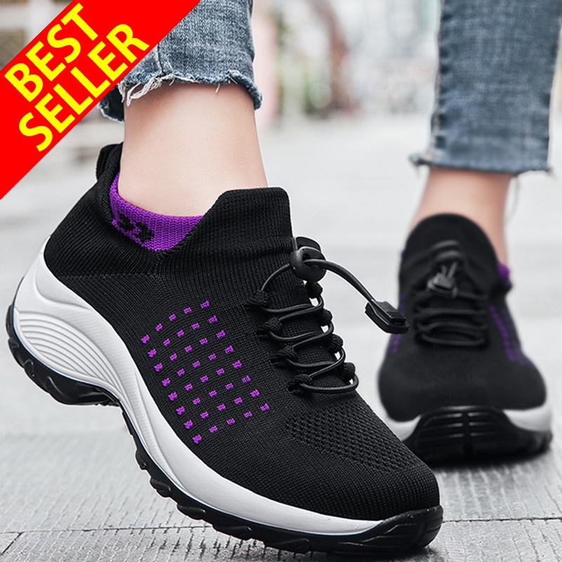 QINGSHUI Baru Tiba Sepatu Wanita Sepatu Platform Wanita Sepatu Berjalan Wanita Sepatu Kets Kaus Kaki-Mesh Slip on Air Cushion Lady Girls Modern Jazz Dance Easy Sepatu