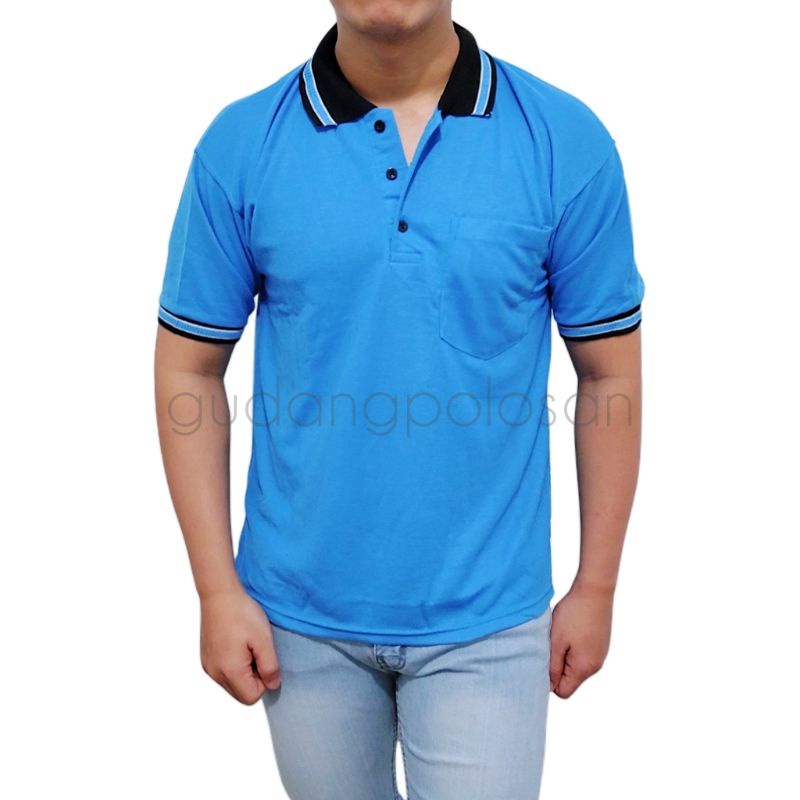 GP Kaos Polo/Polo Shirt/Kaos Kerah Lengan Pendek Biru Turqis Tua Kerah Hitam