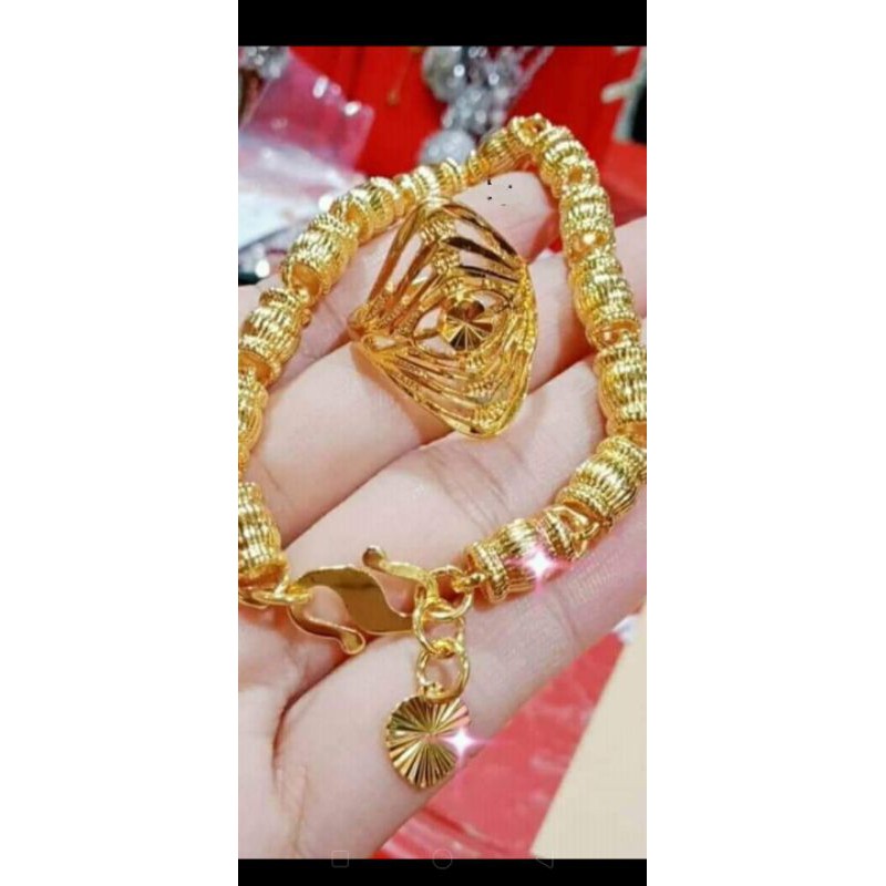 set perhiasan dewasa gelang+cincin motif Gucci bahan koin 91