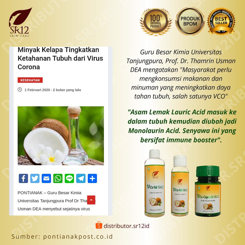 IMUN BOOSTER !! VCO MINYAK KELAPA MURNI SR12 BPOM / CEGAH VIRUS CORONA / MENEKAN PERTUMBUHAN BAKTERI