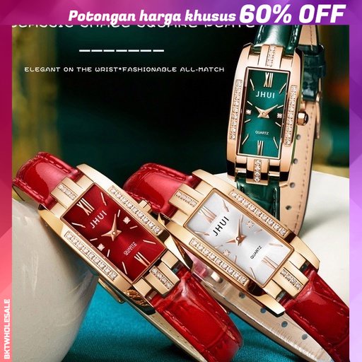 Jam Tangan Quartz Strap PU Analog Casual Gaya Retro Wanita Persegi Panjang Watch Korean Fashion