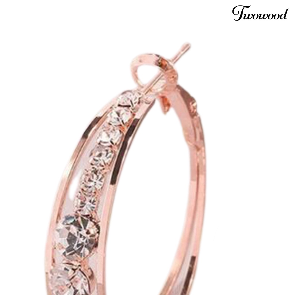 1 Pasang Anting Hoop Berlian Imitasi Bentuk Lingkaran Warna Rose Gold Untuk Wanita