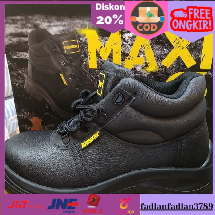 [COD] Sepatu safety Krisbow Maxi 6 inch -Hitam - Hitam, 38