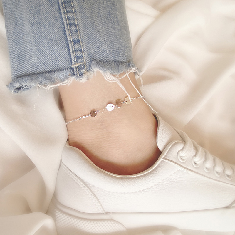 Gelang Kaki Perak Simple Sequins Anklet Chain Fashion Silver Round Ankle Anklets Women Foot Jewelry Barefoot