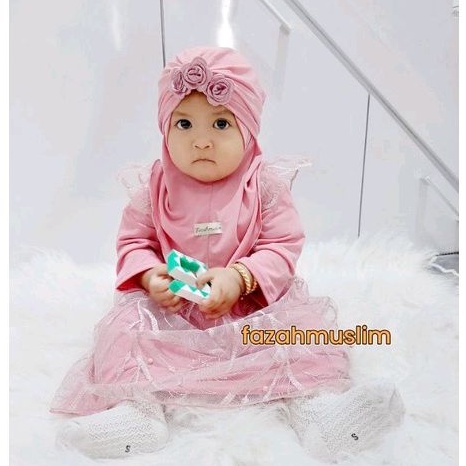 Gamis bayi, gamis tille bayi, baju muslim brokat bayi, gamis aqiqoh bayi, gamis pesta bayi newbron