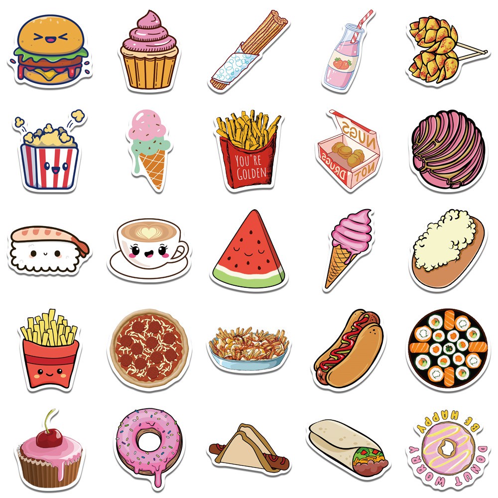 50PCS Self-made Stikers Hamburg Potato Pizza Food stickers Handbook Cute Fresh Diary Decorative Stationery Sticker